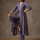 trueBrowns Blue Pink Printed Silk Kurta Pant Set | Swadesiicart