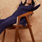 InWeave Women's Royal Blue Lurex V Neck Gota Kaftan Style Kurta Set - Swadesiicart