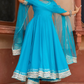 Pomcha Jaipur Kalamkari Blue Pure Cotton Anarkali Set | Swadesiicart