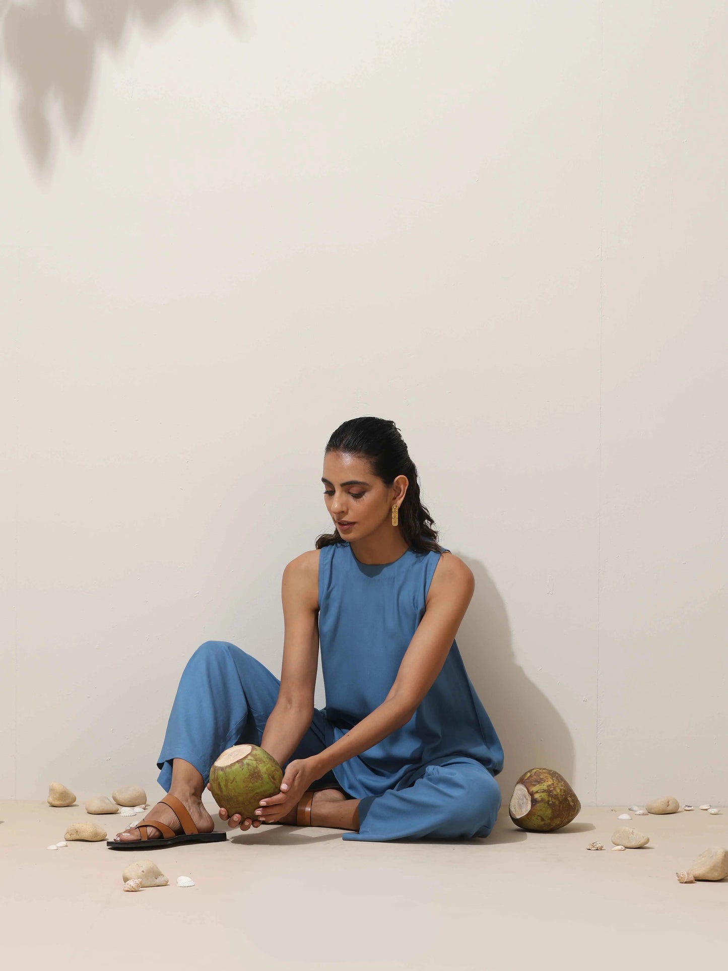 trueBrowns Blue Viscose Solid Co-ord Set - Swadesiicart