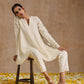 trueBrowns Ivory Gold Cotton Flared Co-Ord Set - Swadesiicart