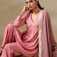 trueBrowns Light Mauve Bandhani Printed Silk Flared Kurta Pant Dupatta Set | Swadesiicart