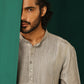 trueBrowns Men's Grey Silk Co-ord Set Yoke Detail - Swadesiicart