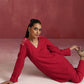 trueBrowns Red Cotton Dobby Kurta Co-ord set - Swadesiicart