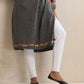 trueBrowns Grey Kashmiri Embroidered Woollen Phiran Kurta | Swadesiicart