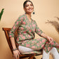 InWeave Women's Green Pink Floral Angrakha Straight Kurta - Swadesiicart