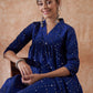 InWeave Women's Blue Mirror Work Flared Kurta - Swadesiicart