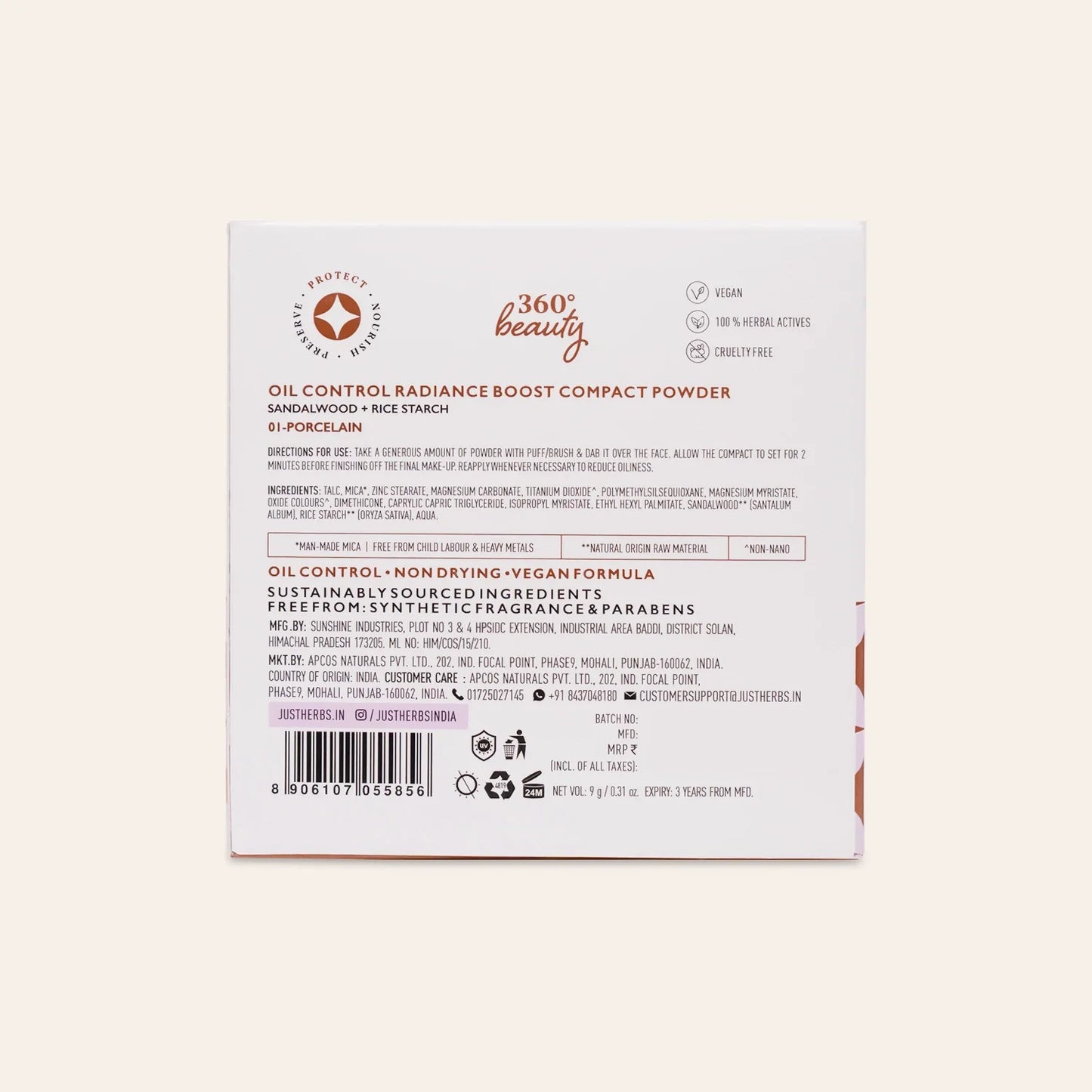Just Herbs Oil Control Radiance Boost Compact Powder 04 Beige