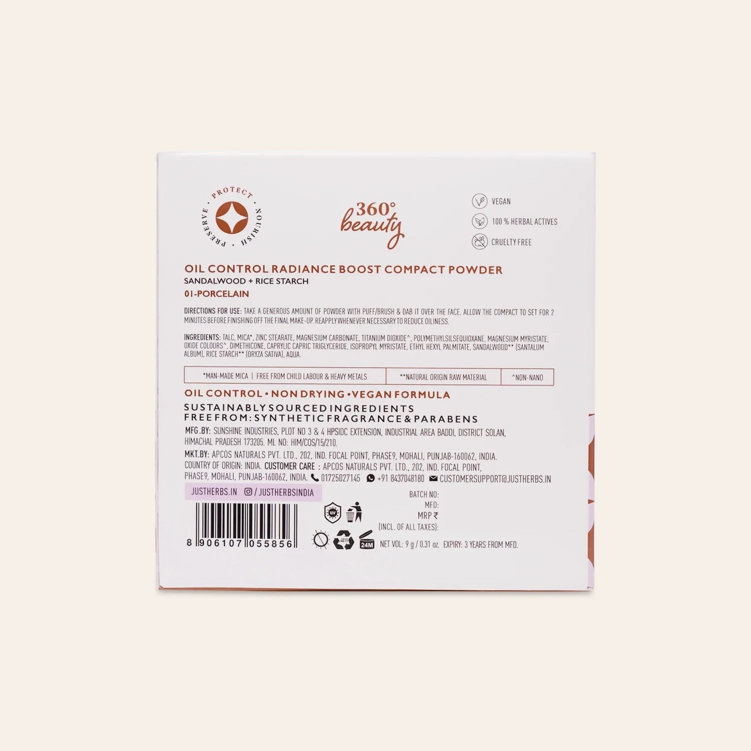 Just Herbs Oil Control Radiance Boost Compact Powder 04 Beige
