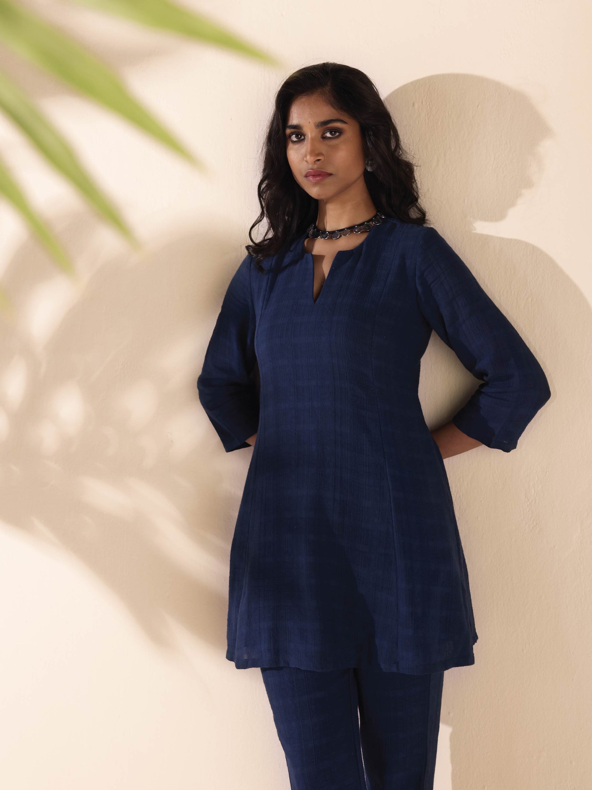 trueBrowns Blue Cotton Dobby Regular Co-ord Set - Swadesiicart