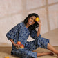trueBrowns Indigo Dabu Overall Print Cotton Baggy Sleeve Co-Ord Set - Swadesiicart