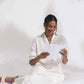 trueBrowns White Cotton A-line Kurta Set | Swadesiicart