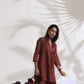trueBrowns Brown Cotton Print Pleated Top & Pants Co-ord Set - Swadesiicart