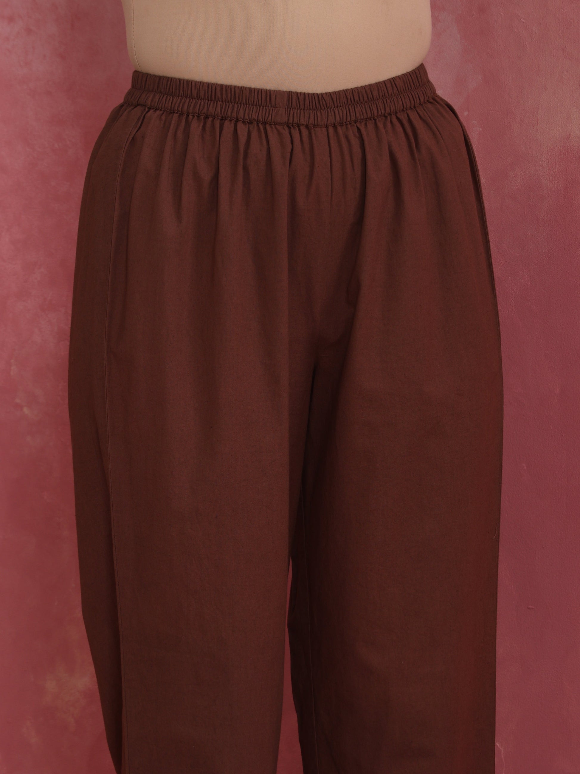 trueBrowns Brown Cotton Dobby Kurta Co-ord set - Swadesiicart