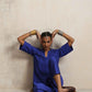 trueBrowns Blue Silk High Slit Kurta Set | Swadesiicart
