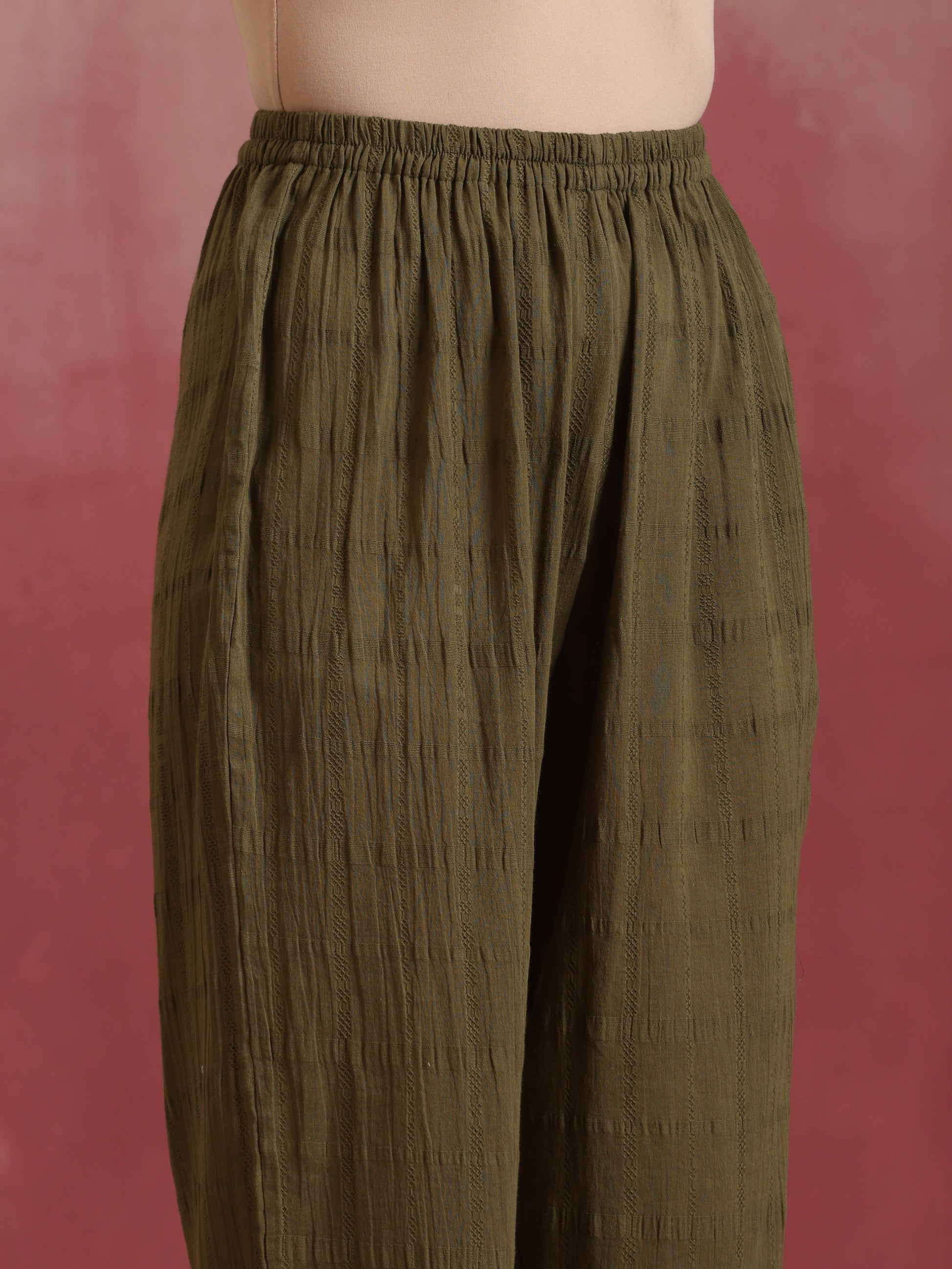 trueBrowns Olive Cotton Dobby Dobby Co-ord set - Swadesiicart
