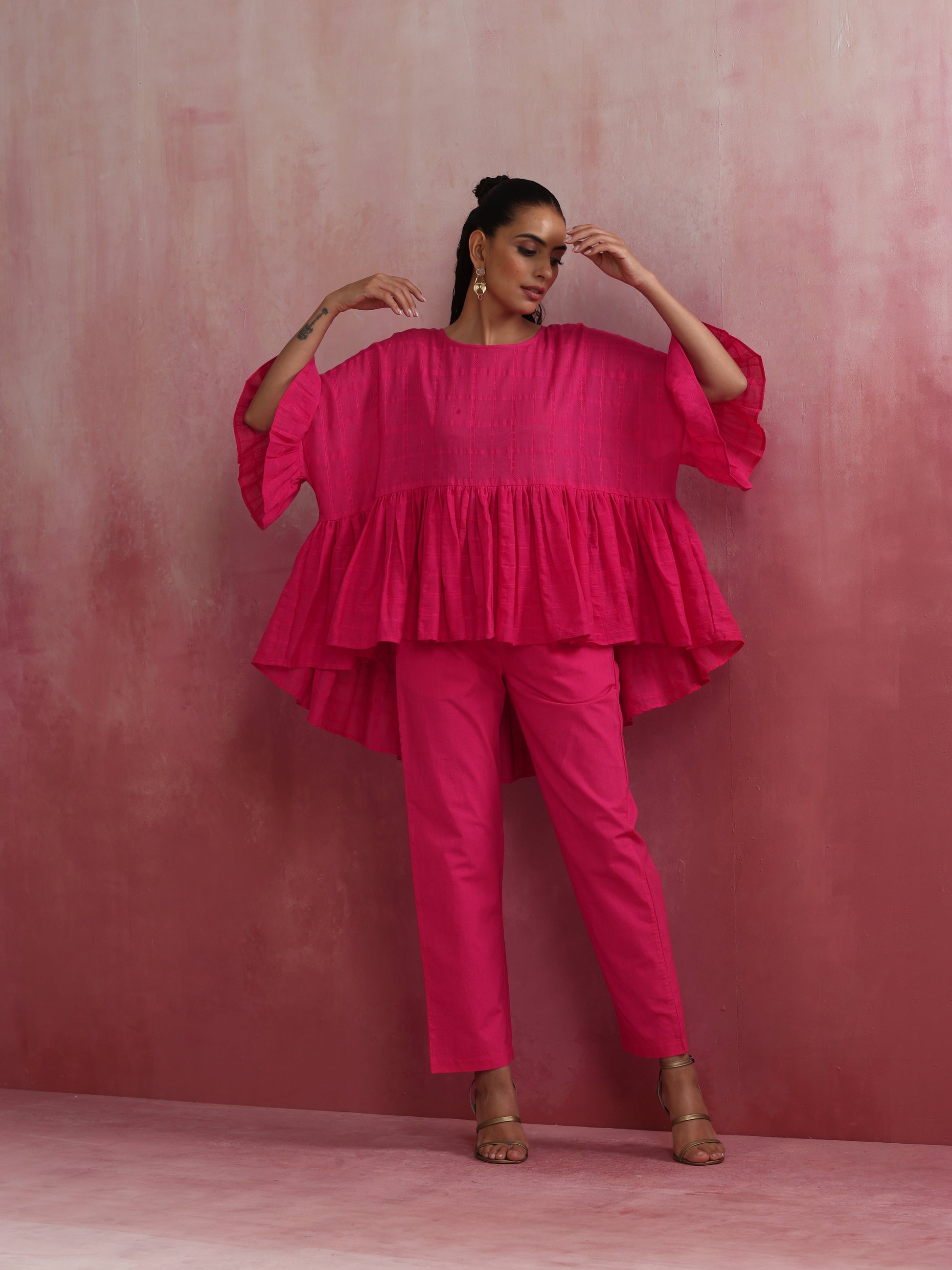 trueBrowns Pink Cotton Dobby Co-ord set - Swadesiicart