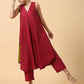 trueBrowns Cotton Linen Maroon Sleeveless Kurta Pant Set | Swadesiicart