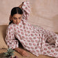 trueBrowns Pink Brown Buta On White Block Print Cotton Baggy Sleeve Co-Ord Set - Swadesiicart