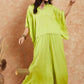 InWeave Women's Lime Green Solid Collar Neck Boho Top Bottom Set - Swadesiicart
