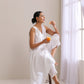 trueBrowns White Slub Texture Sleeveless Flared Kurta Pant Set | Swadesiicart