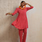 trueBrowns Peach Crinkle Flared Kurta Co-ord Set - Swadesiicart