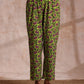 trueBrowns Lime Green Overall Pink Floral Block Print Cotton Flared Kurta Pant Set | Swadesiicart