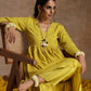 trueBrowns Lime Gold Cotton Kalidar Kurta Set | Swadesiicart