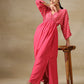 trueBrowns Pink Bandhani Printed Silk Drop Shoulder Dress | Swadesiicart