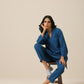 trueBrowns Classic Blue Slub Texture Relax Fit Co-Ord Set - Swadesiicart