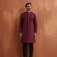 trueBrowns Men's Dark Purple Cotton Dobby Kurta | Swadesiicart