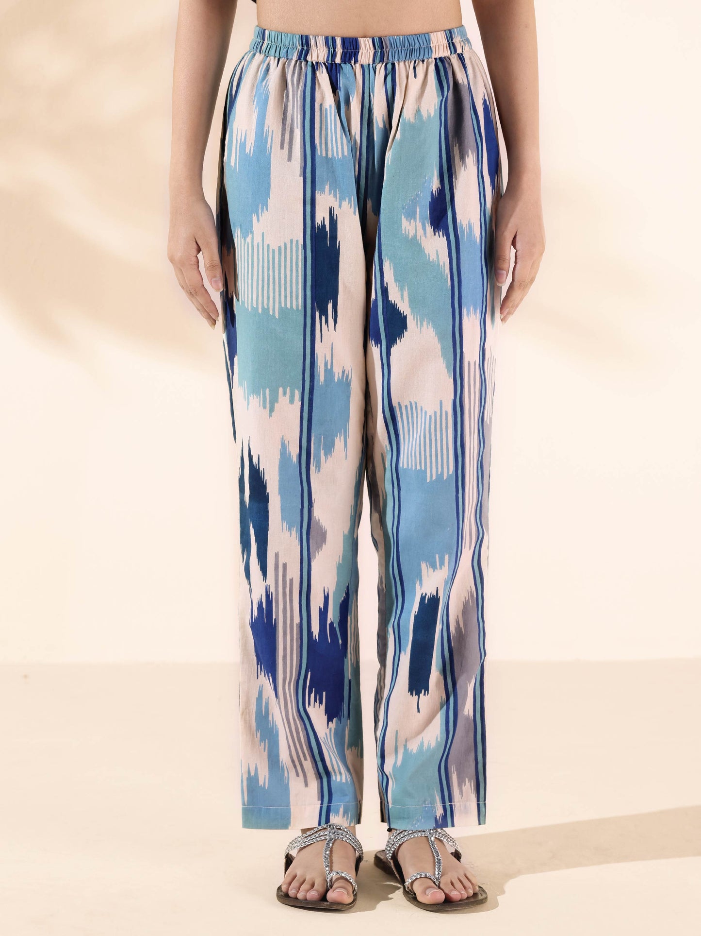 trueBrowns Blue Cotton Ikat Short Co-ord Set - Swadesiicart