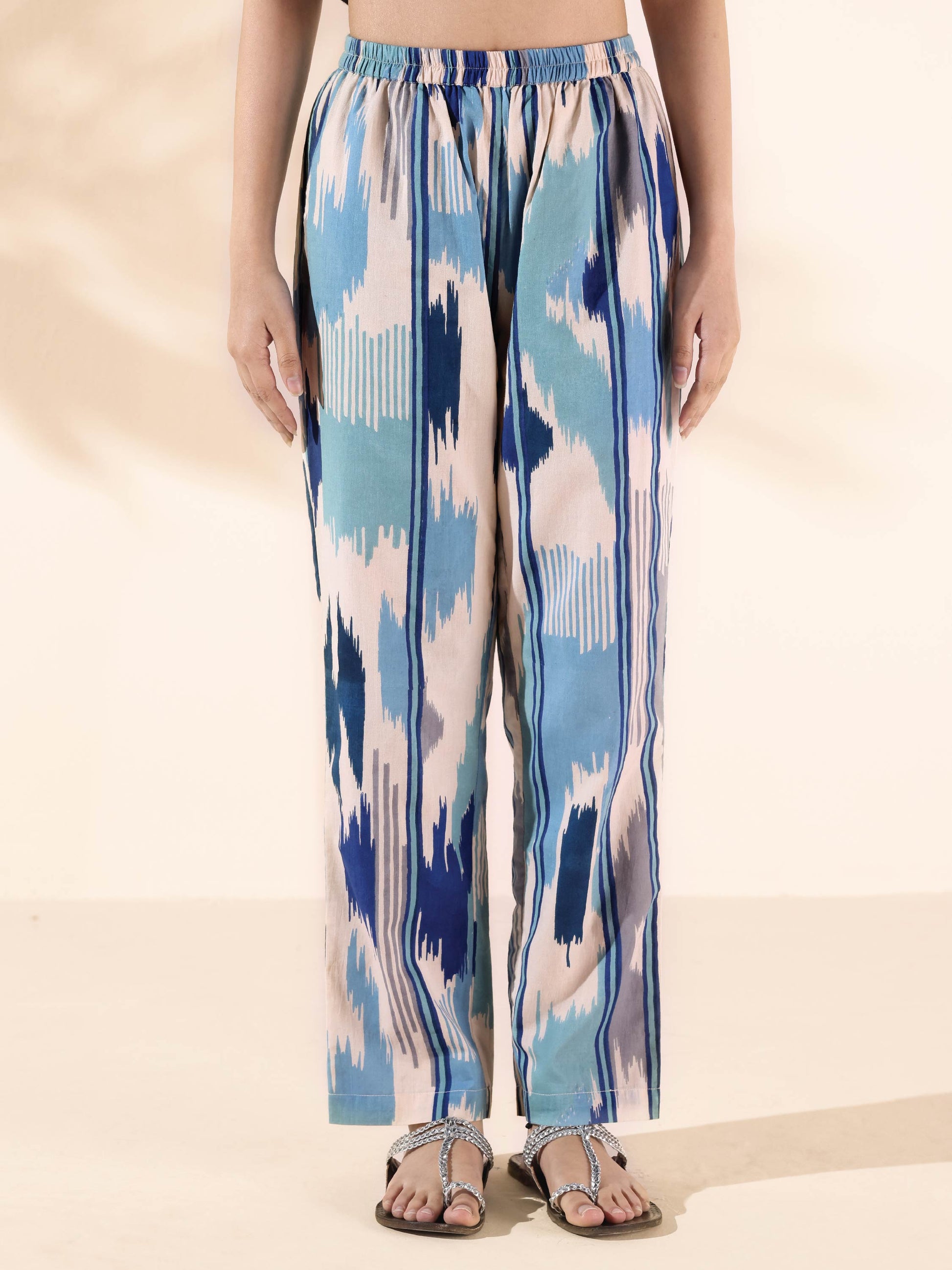 trueBrowns Blue Cotton Ikat Short Co-ord Set - Swadesiicart