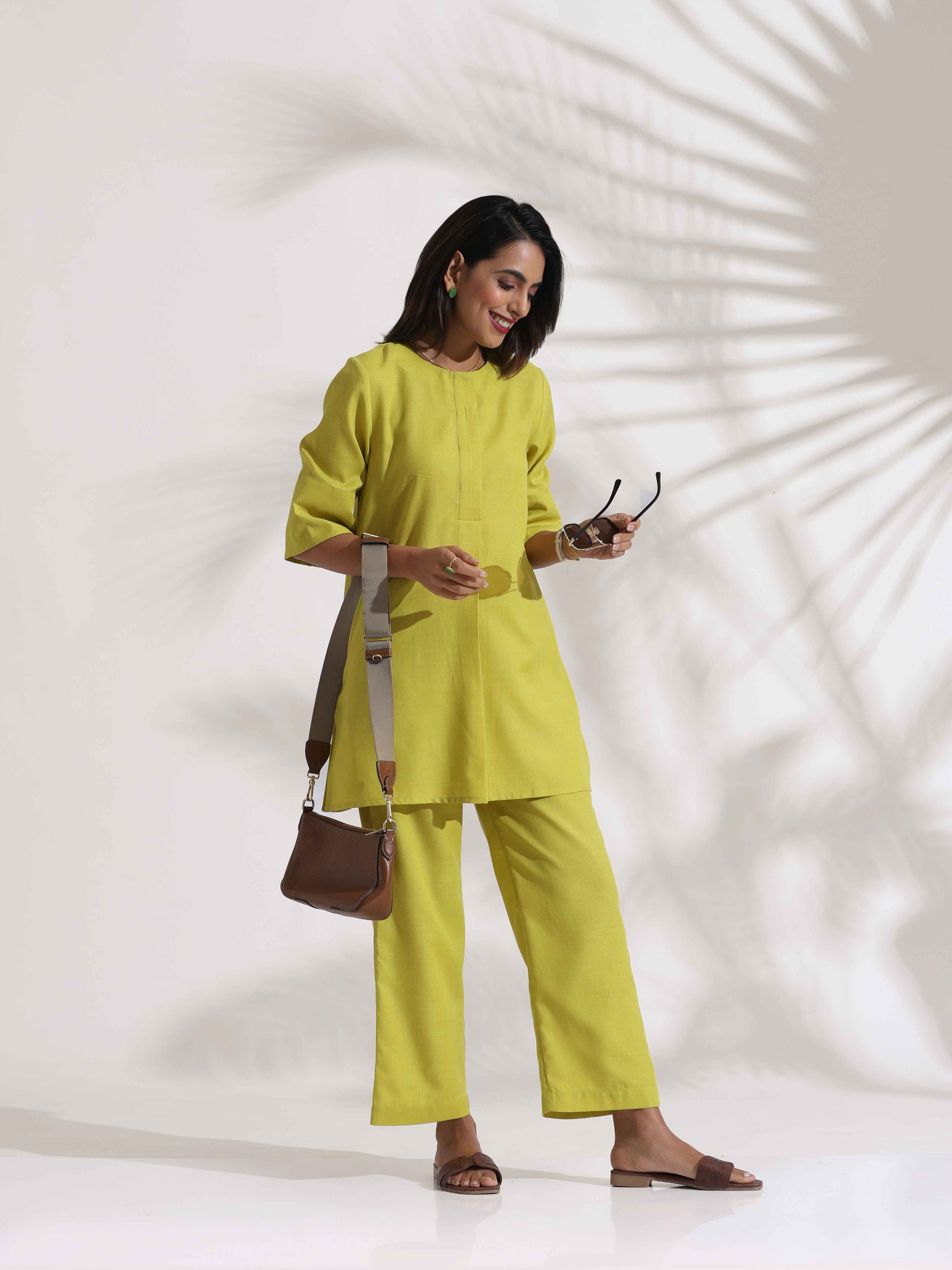 trueBrowns Lime Slub Co-ord Set - Swadesiicart