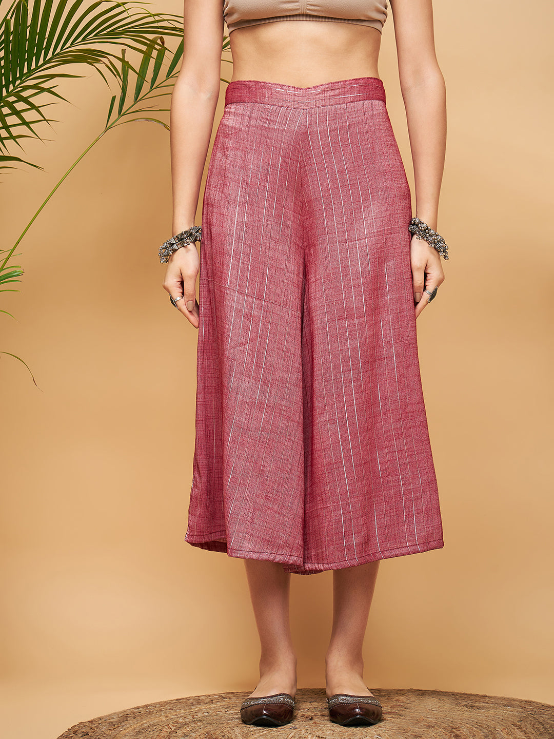 InWeave Women's Wine Lurex Short Pallazo Kurta Set - Swadesiicart