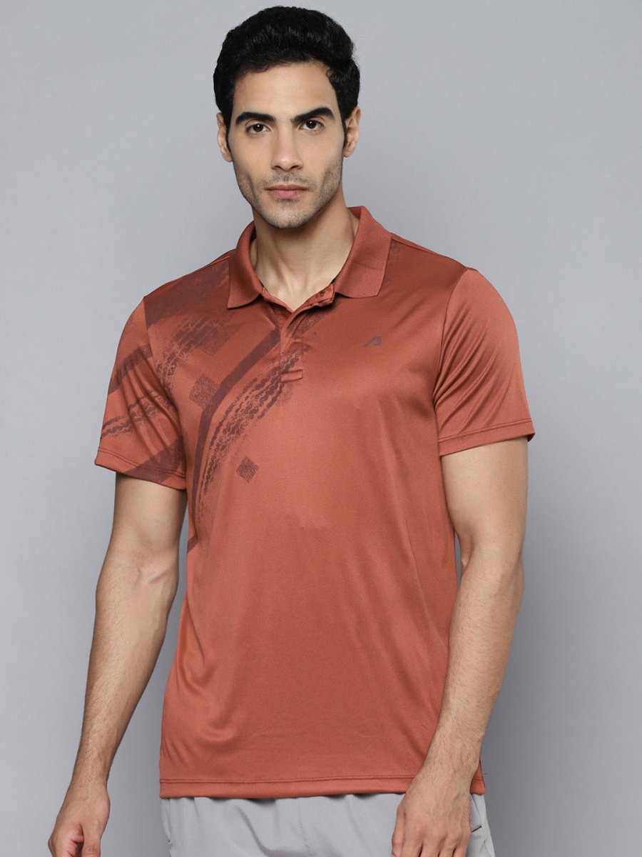 Alcis Men Rust Printed Polo Collar Slim Fit T-shirt | Swadesiicart