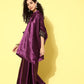 InWeave Women's Wine Navy Brocade Satin Boho Kurta Palazzo Set - Swadesiicart