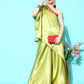 InWeave Women's Olive Red Brocade Satin Oneshoulder Kurta Set - Swadesiicart