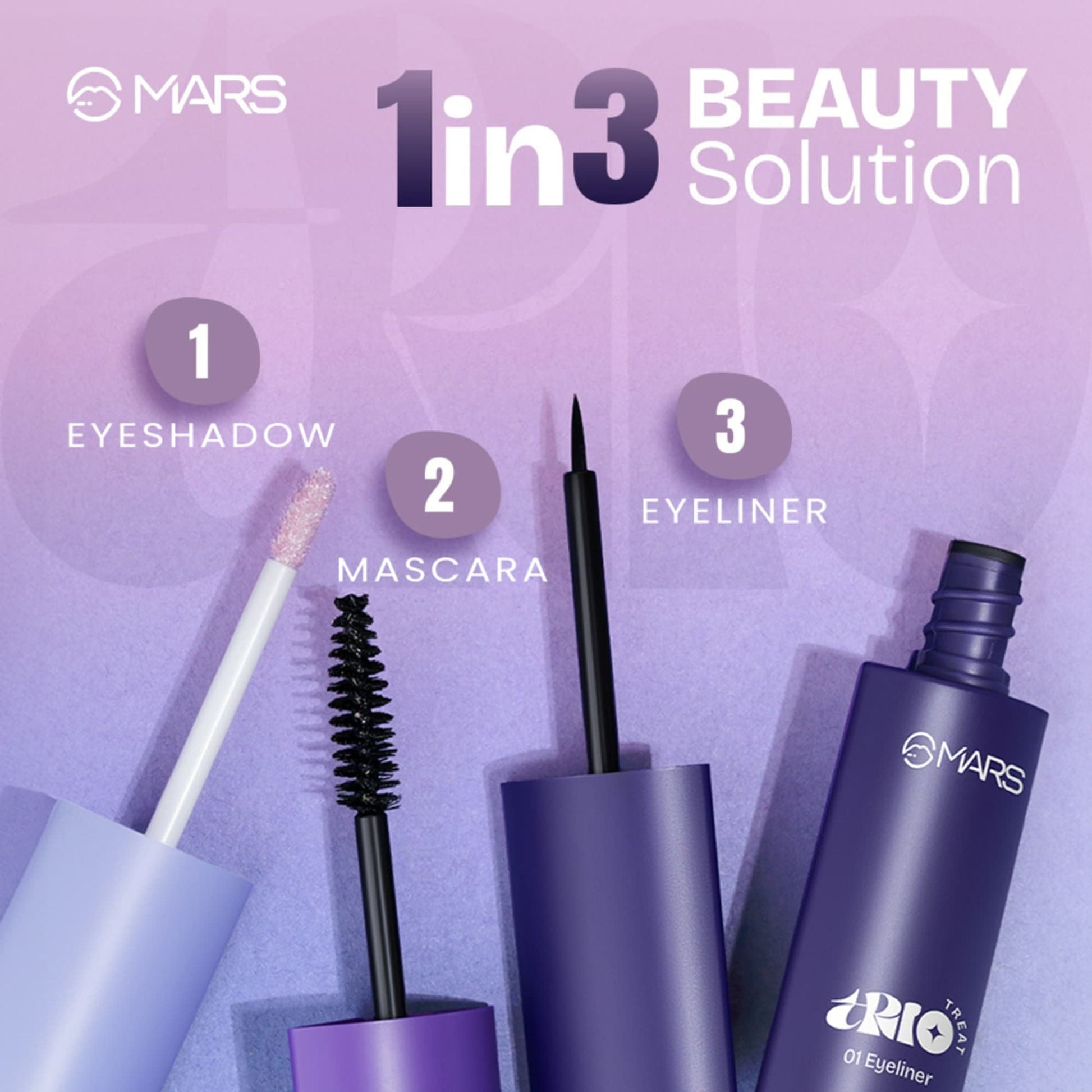 MARS Cosmetics Trio Treat, 3-In-1 Eye Makeup Kit With Eyeliner, Mascara & Eyeshadow - Swadesiicart