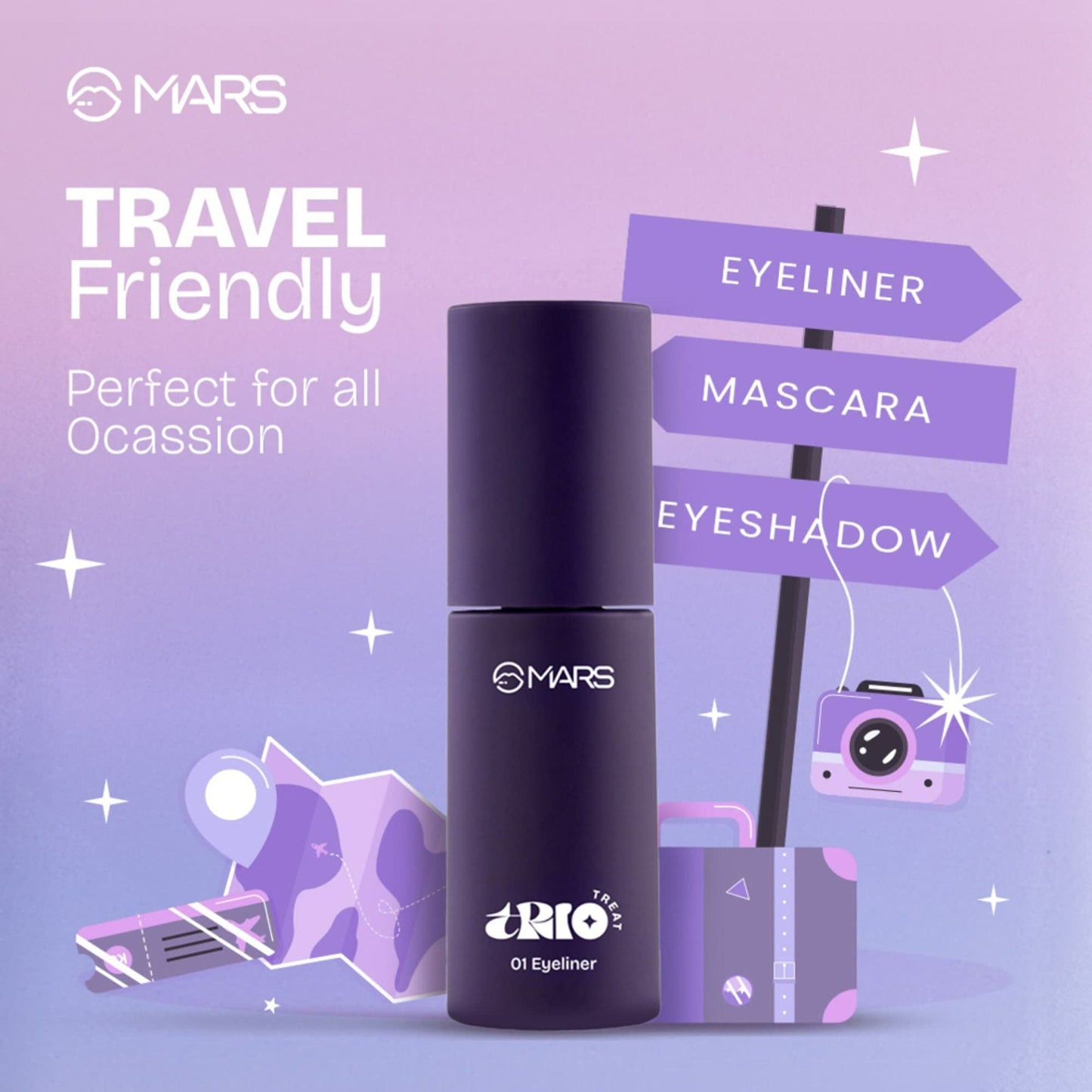 MARS Cosmetics Trio Treat, 3-In-1 Eye Makeup Kit With Eyeliner, Mascara & Eyeshadow - Swadesiicart