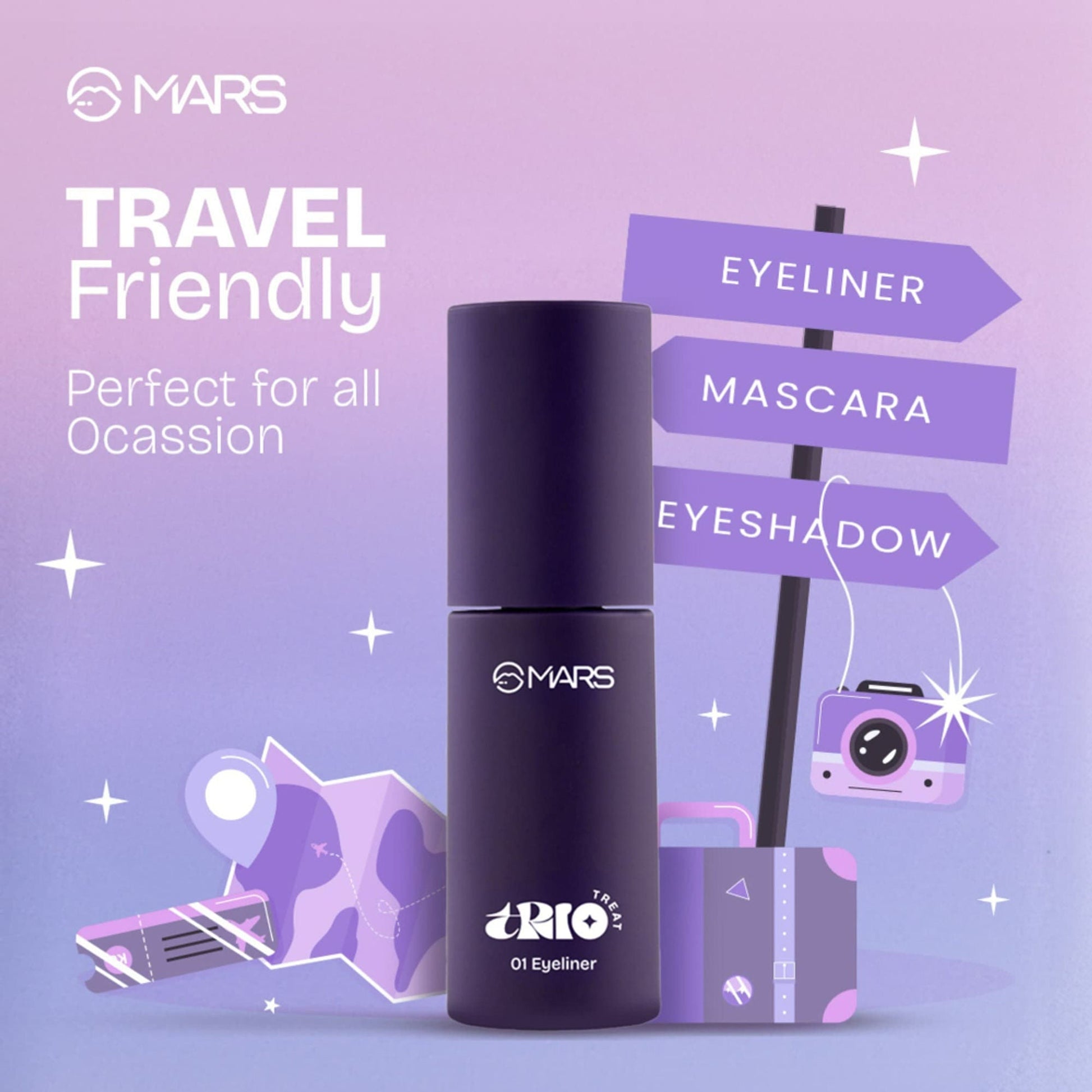 MARS Cosmetics Trio Treat, 3-In-1 Eye Makeup Kit With Eyeliner, Mascara & Eyeshadow - Swadesiicart