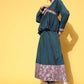 InWeave Women's Teal Mauve Brocade Mughal Shaan Kurta Palazzo Set - Swadesiicart