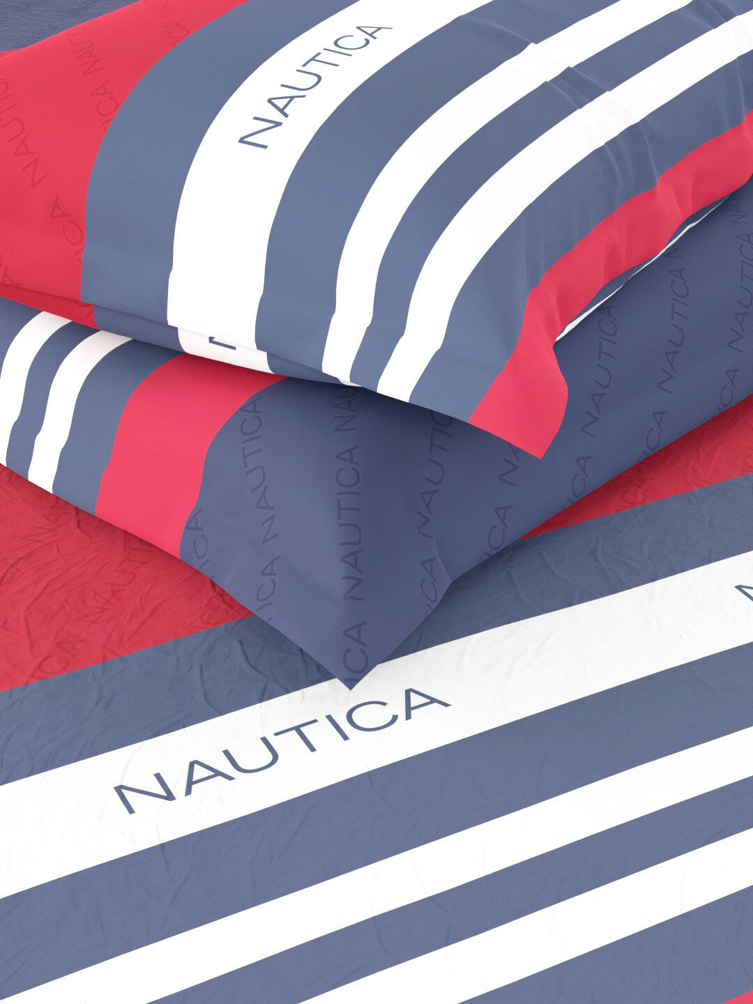 Nautica Bradford Red & Blue Striped 160 TC Pure Cotton King Bedsheet & 2 Pillow Covers - Swadesiicart