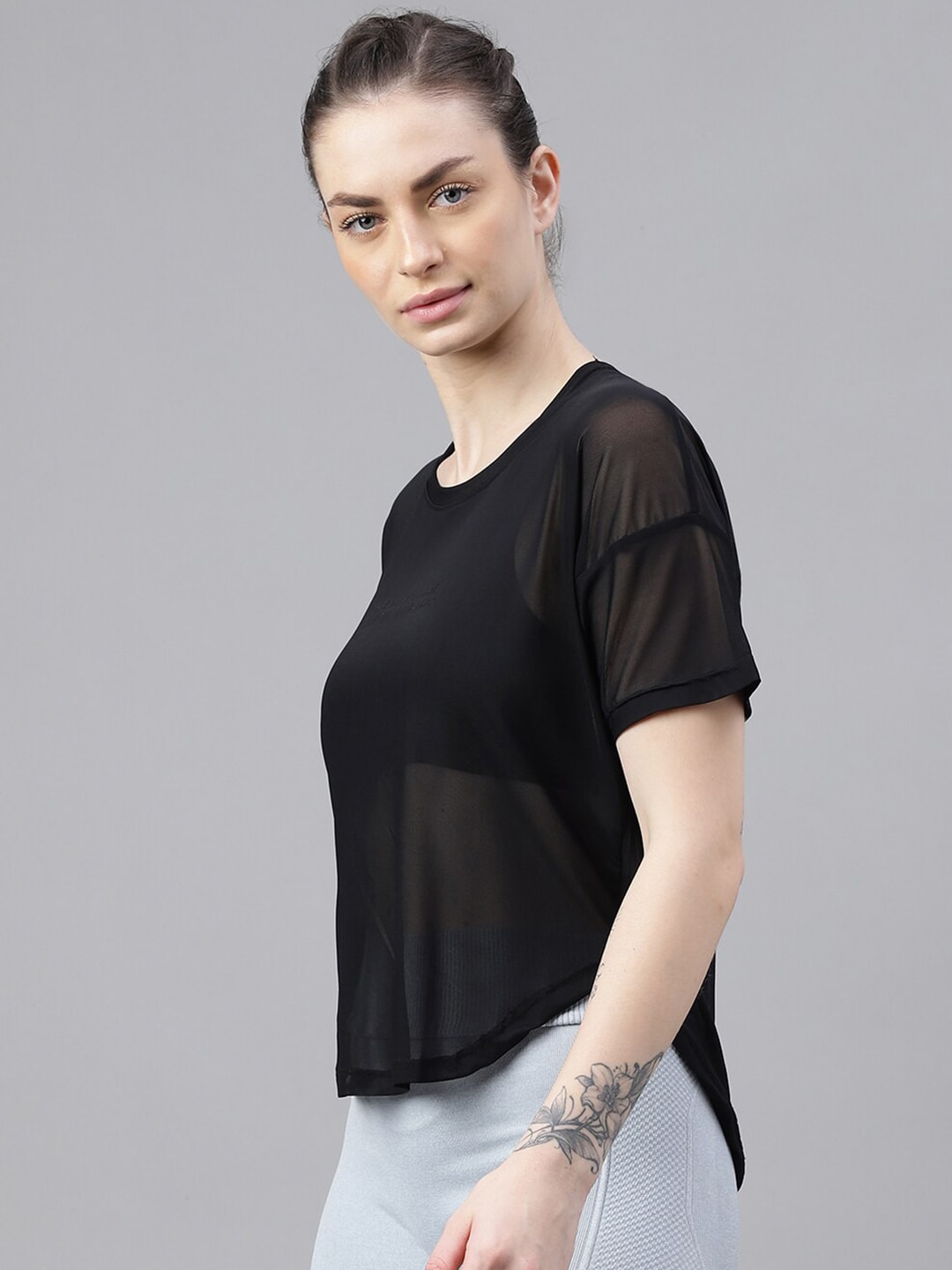 MKH Relaxed Fit Typography Printed Drop-Shoulder Sleeves Dri-FIT Sheer Training T-shirt - Swadesiicart