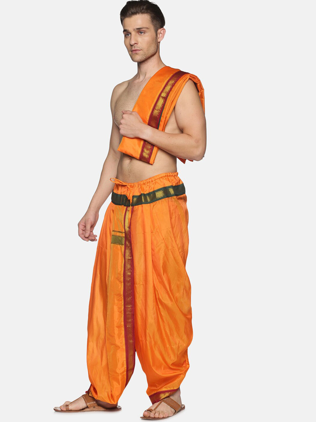 Sethukrishna Men Orange Readymade Dhotis | Swadesiicart