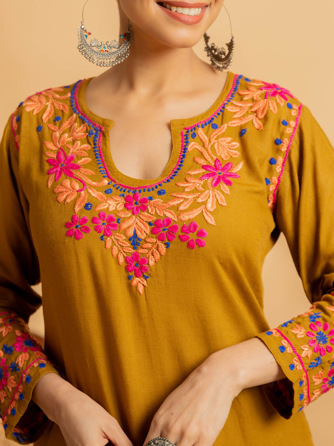 HOUSE OF KARI Floral Yoke Design Chikankari Kurta With Palazzo | Swadesiicart