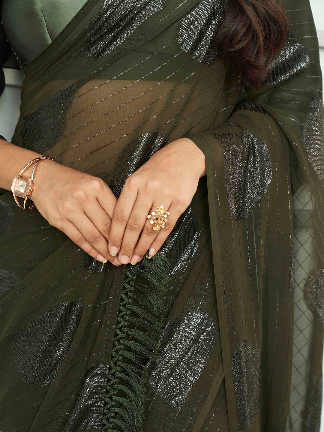 Tikhi Imli Green Floral Embellished Saree | Swadesiicart