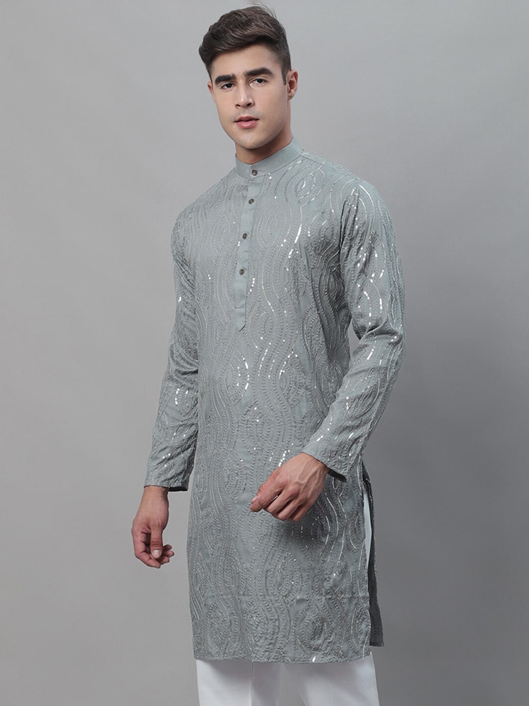 Sojanya Ethnic Motif Embroidered Sequined Work Pure Cotton Kurta | Swadesiicart