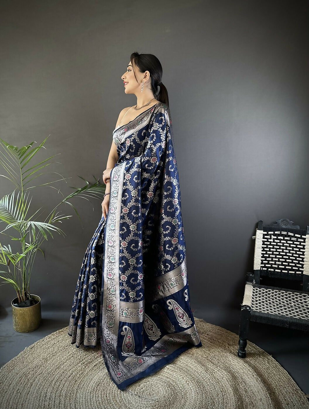 Joban Fashion Blue Meenakari Banarasi Silk Sarees | Swadesiicart
