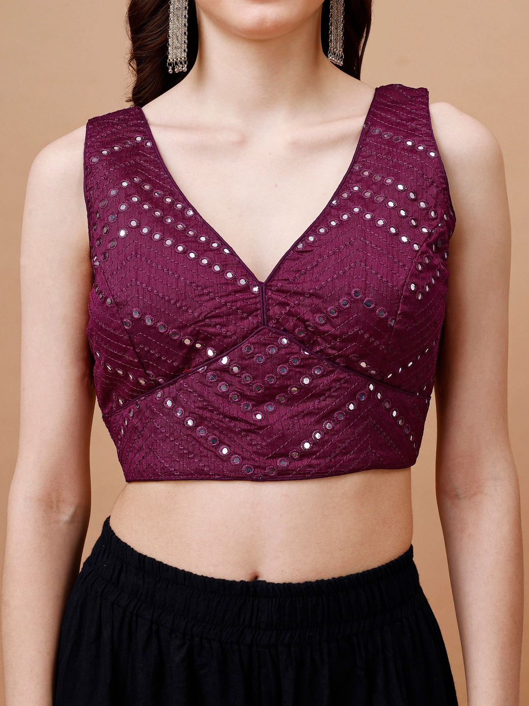 Tikhi Imli Embroidered Mirror Work Dupion Saree Blouse | Swadesiicart